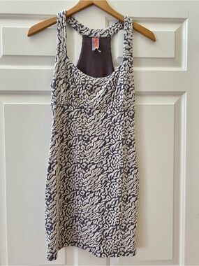 Free People Dress Gray & White Leopard Racerback Tank Summer Dress XS